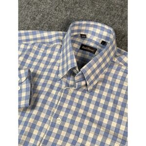 Paul Stewart  Button Ip blue white check Cotton long sleeve Work School‎ Preppy